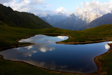 Fototapeta na wymiar Khoruldi lake in the mountains of Georgia, Svaneti.