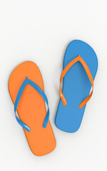 Orange and blue flip flops isolated on a white background