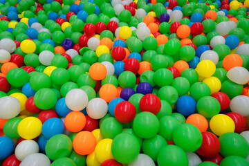 Fototapeta na wymiar background beautiful with Colored plastic balls in pool of game room. Swimming pool for fun