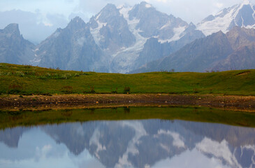 Khoruldi lake in the mountains of Georgia, Svaneti.