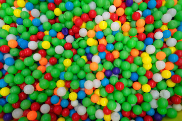 background beautiful with Colored plastic balls in pool of game room. Swimming pool for fun