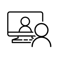 Video chat conference icon. People on computer screen. Home office. Digital communication. Internet teaching media.