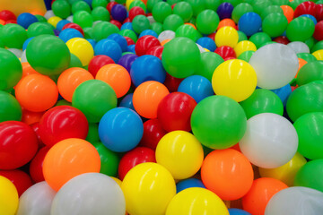 background beautiful with Colored plastic balls in pool of game room. Swimming pool for fun