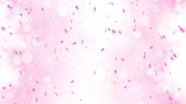 Colorful bright petals swinging in spring background with sun flares. Beautiful nature scene. Illustration cherry blossom petals. Abstract spring graphic. Loop animation.