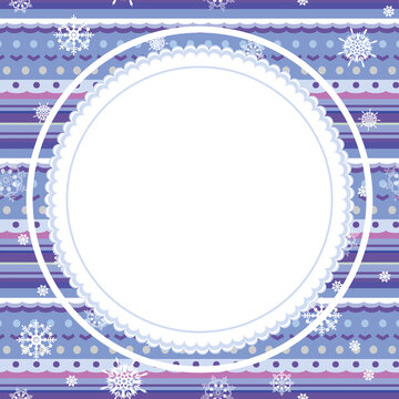 Fairy winter banner with decorative stripes and dots and falling snowflakes. Vector illustration