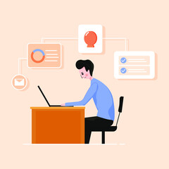 flat illustration of a man working at home