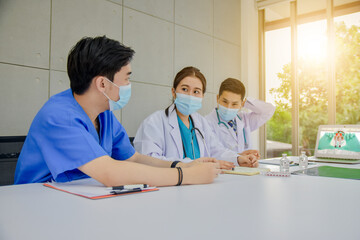 Doctor teamwork meeting at  meeting room hospital healthcare science,Doctors professional team meeting surgical training