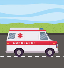 Ambulance on street vector design