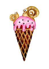 Ice cream on a white background. Children's illustration. Watercolor