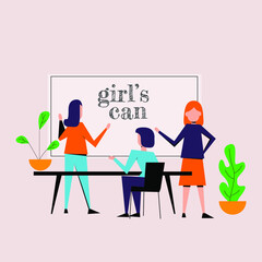Women power, Girl's can vector, colorful illustration in flat modern style
