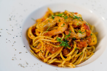 Spicy seafood pasta.