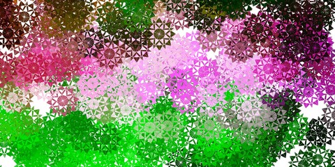 Light Pink, Green vector layout with beautiful snowflakes.