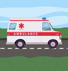 Ambulance on street vector design