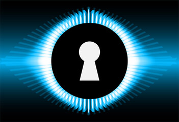 Closed Padlock on digital background, blue key cyber security
