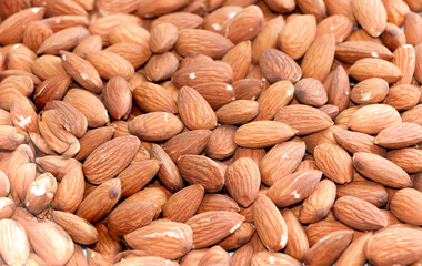 Organic almond nuts  top view. Healthy snack