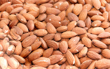 Organic almond nuts  top view. Healthy snack