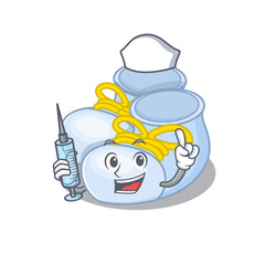 Baby boy boots humble nurse mascot design with a syringe