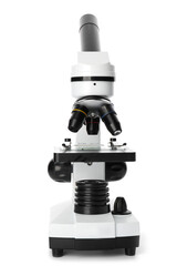Modern microscope on white background