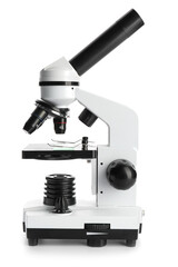 Modern microscope on white background