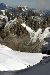 Climbing Mont Blanc in French Alps, France. This picture was taken from the top of the Mount Aiguille du Midi.