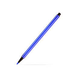 Closeup blue marker pen writing isolated on white background with clipping path