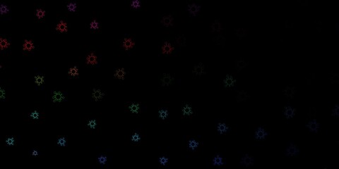 Dark multicolor vector background with covid-19 symbols.