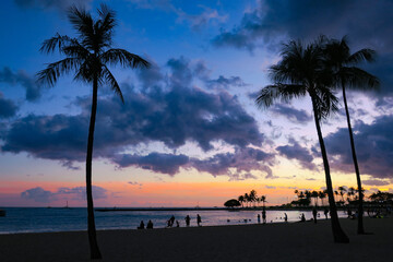 Beautiful sunset of Waikiki beach, Hawaii