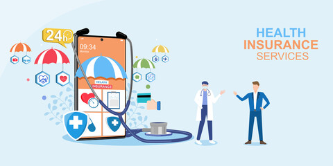 Health insurance concept.Healthcare, finance and medical service. Vector illustration about health insurance.