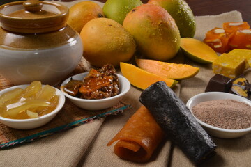 In the same picture of all the food made from mangoes.