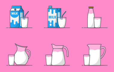 Milk And Glass Vector Icon Illustration. Vector Cartoon Style Illustration Of Dairy Products. Milk Bottle Icon