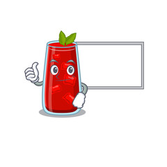 Obraz premium Bloody mary cocktail cartoon design with Thumbs up finger bring a white board