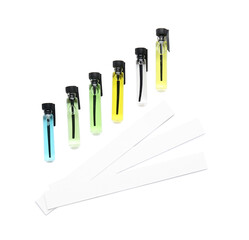 Perfume samples on white background
