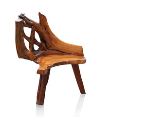 Beautiful brown wooden chair on white background, object, copy space