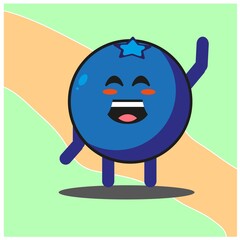 Cute blueberry fruit cartoon face mascot character with hand and leg vector design