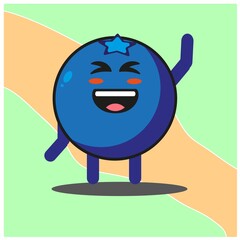 Cute blueberry fruit cartoon face mascot character with hand and leg vector design