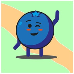 Cute blueberry fruit cartoon face mascot character with hand and leg vector design
