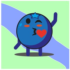 Cute blueberry fruit cartoon face mascot character with hand and leg vector design