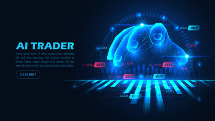 Graphic of Artificial intelligence trading stock or forex by snalyzing all indicators, Vector illustration