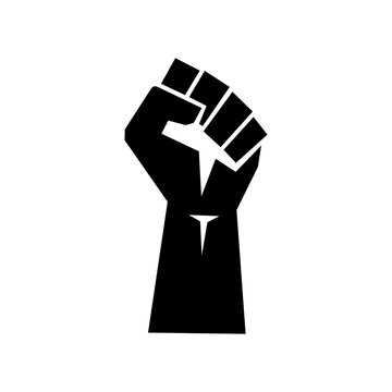 Raised fist logo. Raised black fist vecor icon. Victory, rebel symbol in protest or riot gesture symbol. 