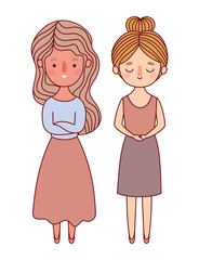 Two women avatars cartoons vector design