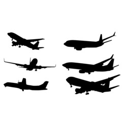 Set of Simple Vector Design of an Airplane in Black