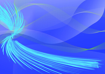 Blue abstraction with yellow-green lines on the background.