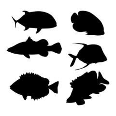 Set of Simple Vector Design of a Fish in Black