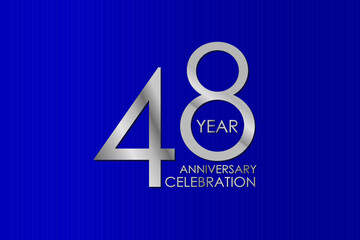 48 Year Anniversary Silver Color on Blue Background, for printed, banner, card, anniversary, greeting card, invitation card - Vector