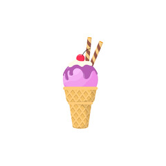 Flat design of fresh and sweet ice cream melts in cones