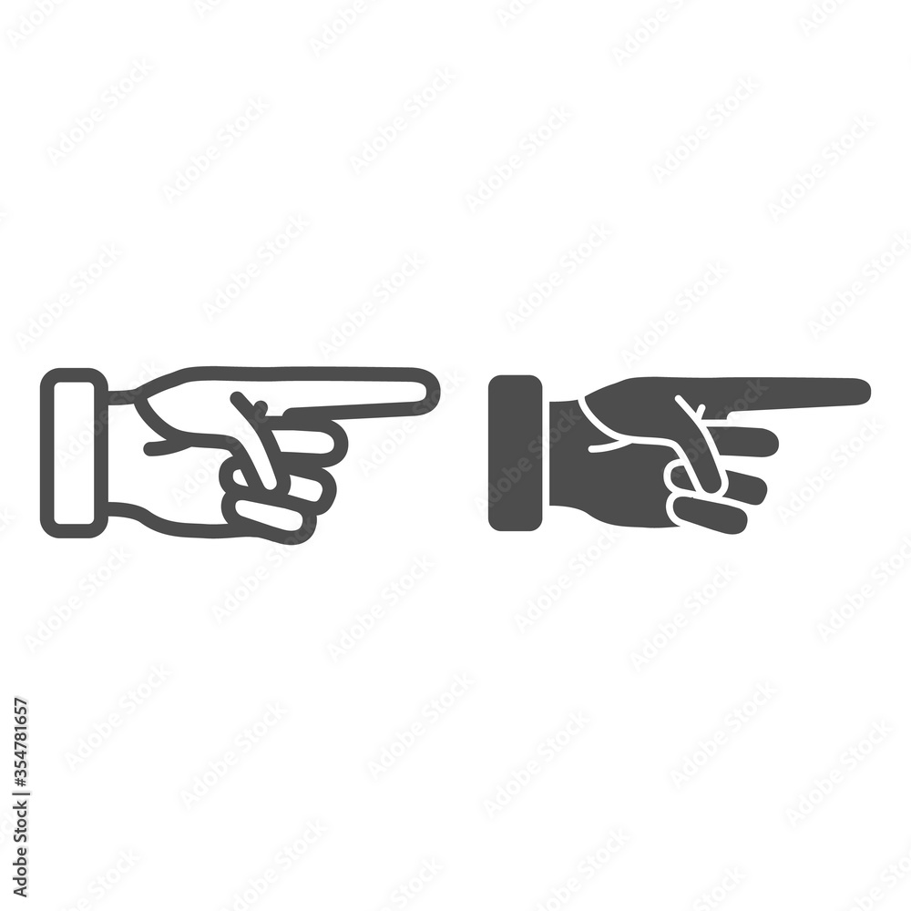 Aufkleber pointing finger line and solid icon, hand gestures concept, attention hand gesture sign on white bac