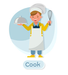 Children character vector design. Presentation in various action with emotions and cook.