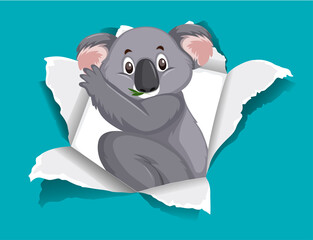 Background template design with wild koala on blue paper