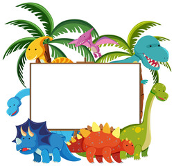 Set of cute dinosaurs with blank banner isolated on white background