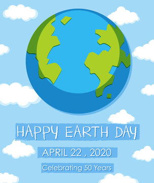 Poster design for happy earth day with earth and sky background